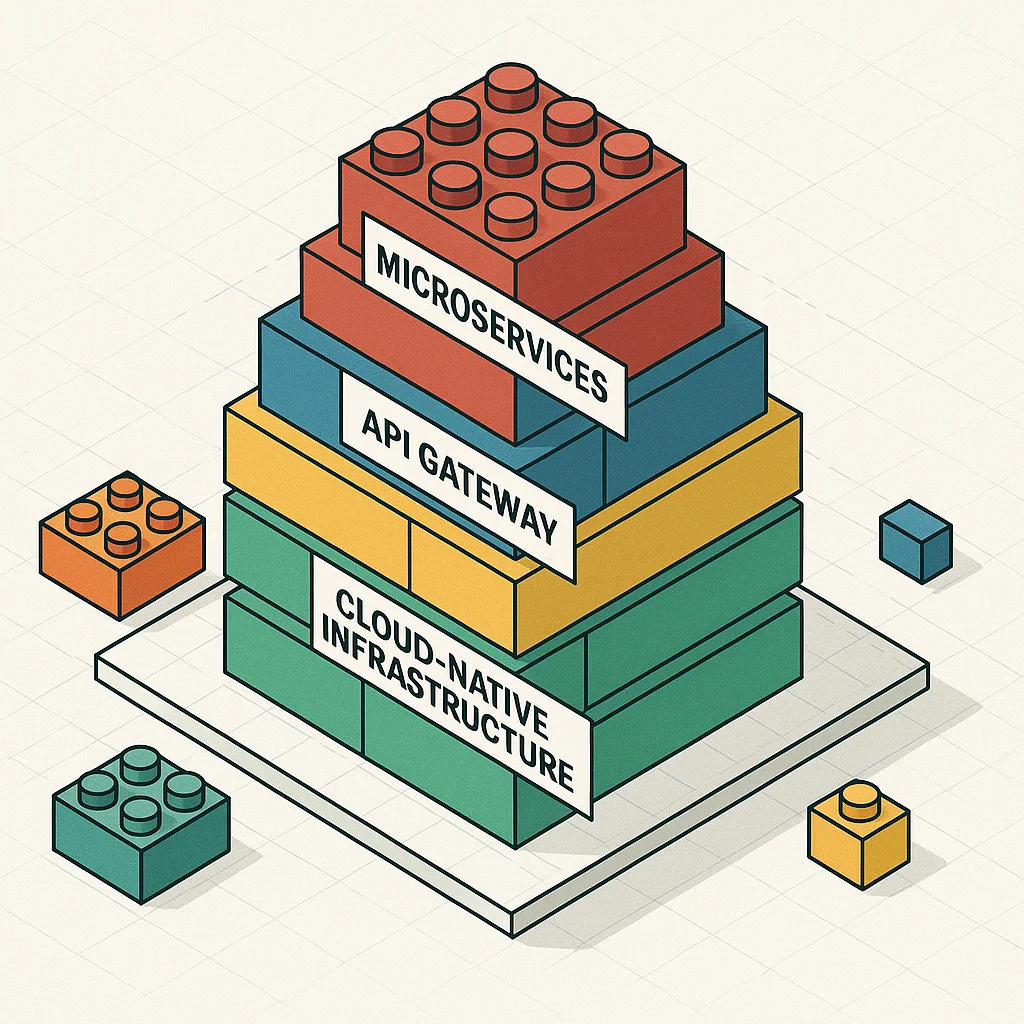 Composable architecture blueprint visualized as LEGO-like blocks